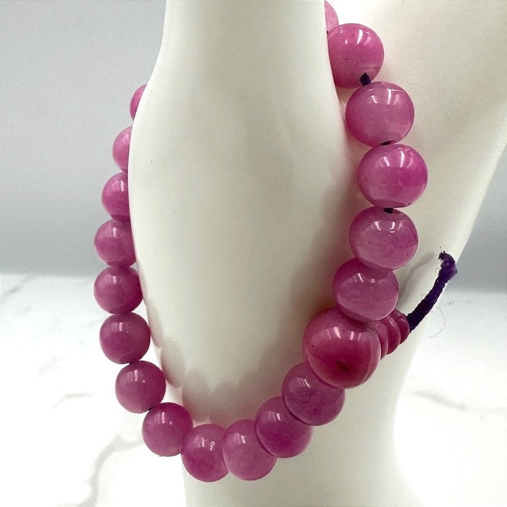 Vintage Jade Stone Pink Chunky Beaded Stretch Holiday Beauty‎ Healing Bracelet